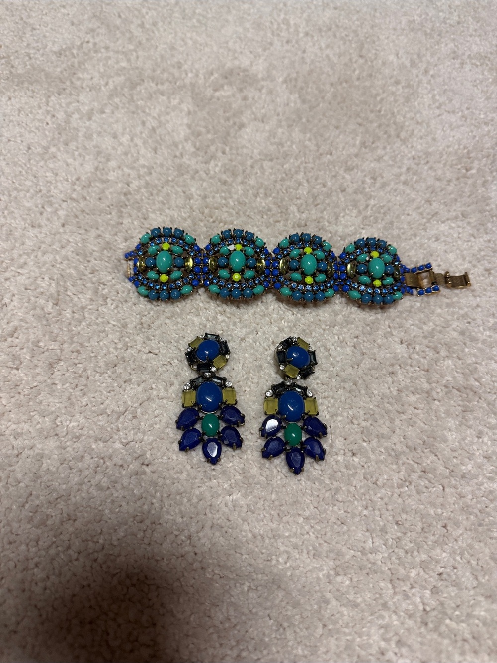 Stella & Dot Turquoise and Royal Blue Crystal Bracelet with Matching Earrings